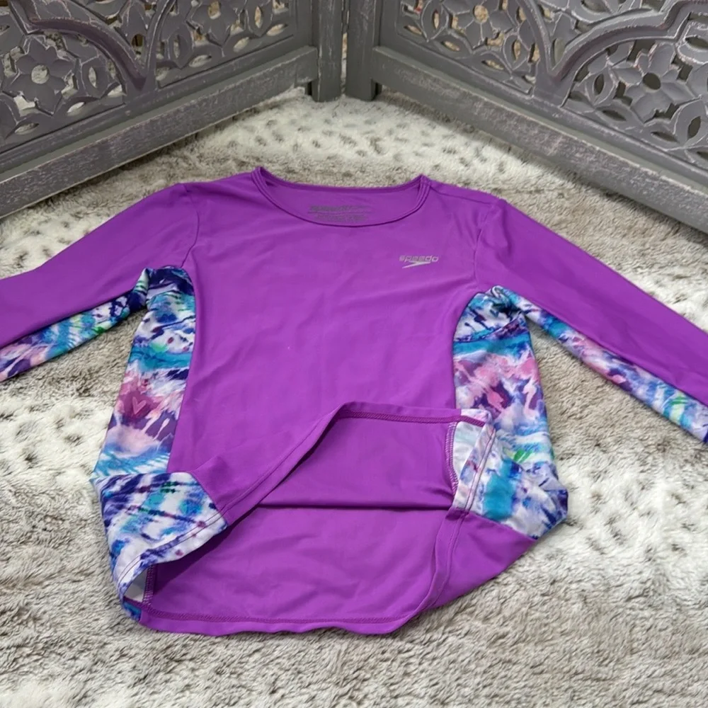 Speedo long sleeve rashguard girls small tropical tie dye beach UV Protection